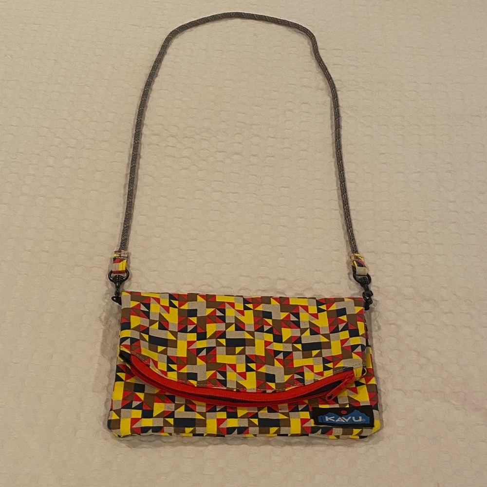 Kavu Geometric Crossbody Bag in Red, Yellow, and Black